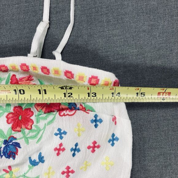 Peach Love Sundress Women L White Floral Embroidered Spaghetti Strap Summer Boho - Picture 9 of 13